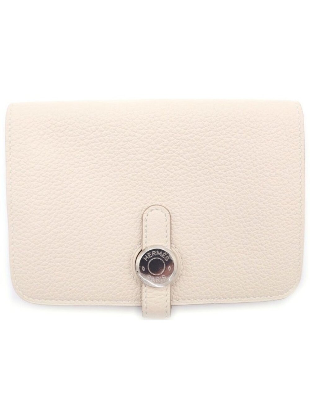Hermes Dogon Compact Taurillon Silver Bifold Wallet Card Case Beton White
